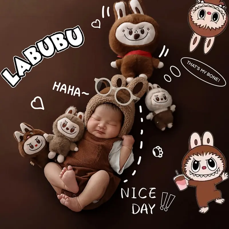 Labubu Brown Theme Set - Newborn Photography Props